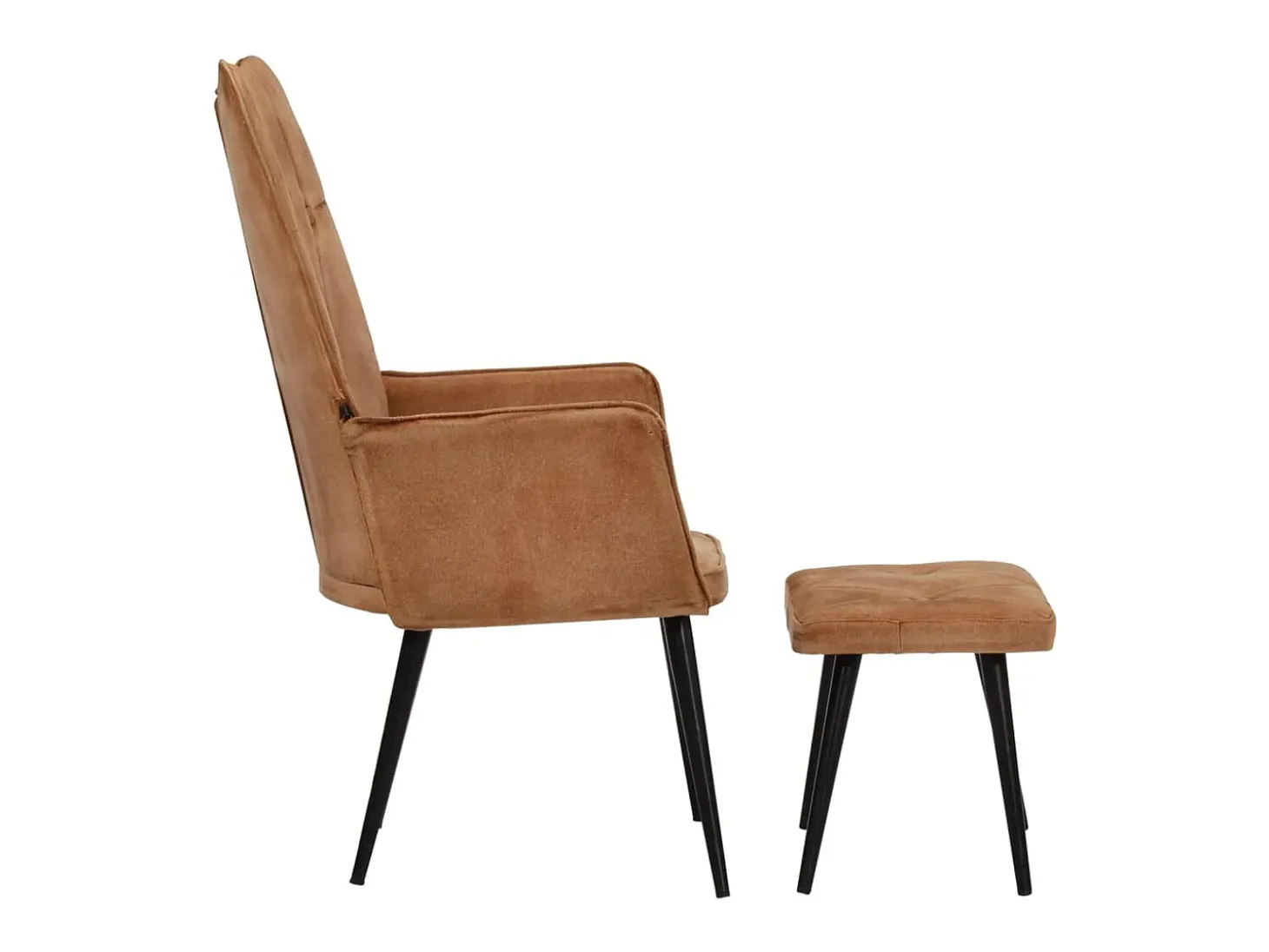 Sillón orejero con reposapiés cuero auténtico marrón canela