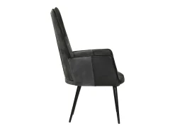 Sillón orejero cuero auténtico negro y gris