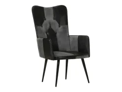 Sillón orejero cuero auténtico negro y gris