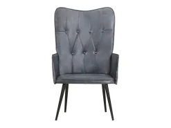 Sillón orejero de cuero auténtico gris canela