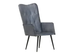 Sillón orejero de cuero auténtico gris canela