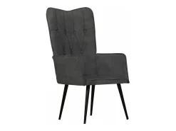 Sillón orejero de cuero auténtico negro canela