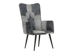 Sillón orejero de cuero auténtico gris