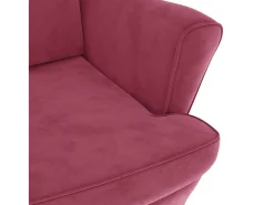 Sillón orejero y taburete de terciopelo rojo tinto