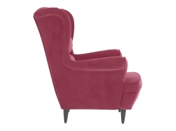 Sillón orejero y taburete de terciopelo rojo tinto