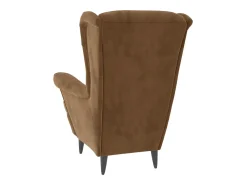 Sillón orejero y taburete de terciopelo marrón