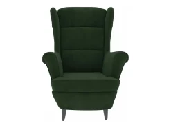Sillón orejero y taburete de terciopelo verde oscuro