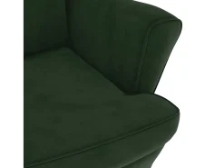 Sillón orejero y taburete de terciopelo verde oscuro