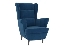 Sillón orejero y taburete de terciopelo azul