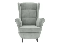 Sillón orejero y taburete de terciopelo gris claro