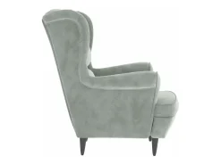 Sillón orejero y taburete de terciopelo gris claro