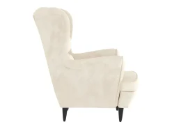 Sillón orejero y taburete de terciopelo crema