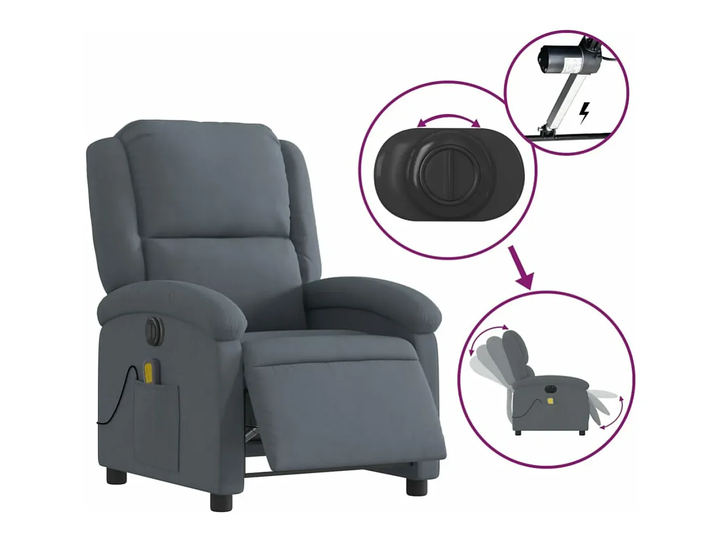 Sillón reclinable de masaje eléctrico terciopelo gris oscuro YOE88244