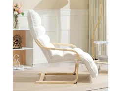 Sillón reclinable, funda suave de sherpa, poliéster, color blanco, con reposapiés ajustable (67x93-114x105 cm)