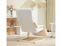 Sillón reclinable, funda suave de sherpa, poliéster, color blanco, con reposapiés ajustable (67x93-114x105 cm)