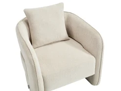 Sillón redondeado de tela jaspeada color beige LANITO