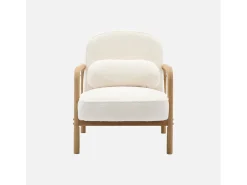 Sillón redondo escandinavo de madera de hevea y tela efecto pelo