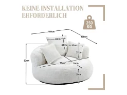 Sillón relax con respaldo alto y asiento de chenilla beige, para adultos y niños (108 x 108 x 52 cm)