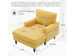 Sillón Relax de 1 Plaza en Chenilla - Respaldo Envolvente, Asiento Extra Profundo 100cm, Estructura 250kg - Para Salón, Oficina o Balcón - Patas de Madera Maciza