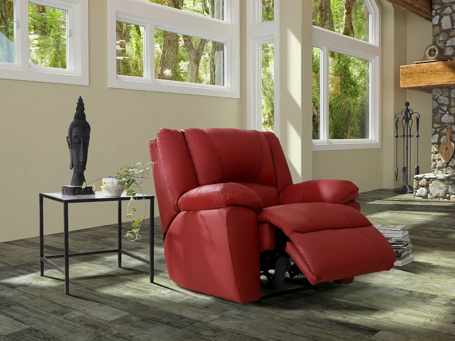 Sillón relax de piel de becerro en color rojo AROMA
