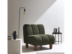 Sillón relax pies redondeados madera de hevea y borreguito kaki oscuro