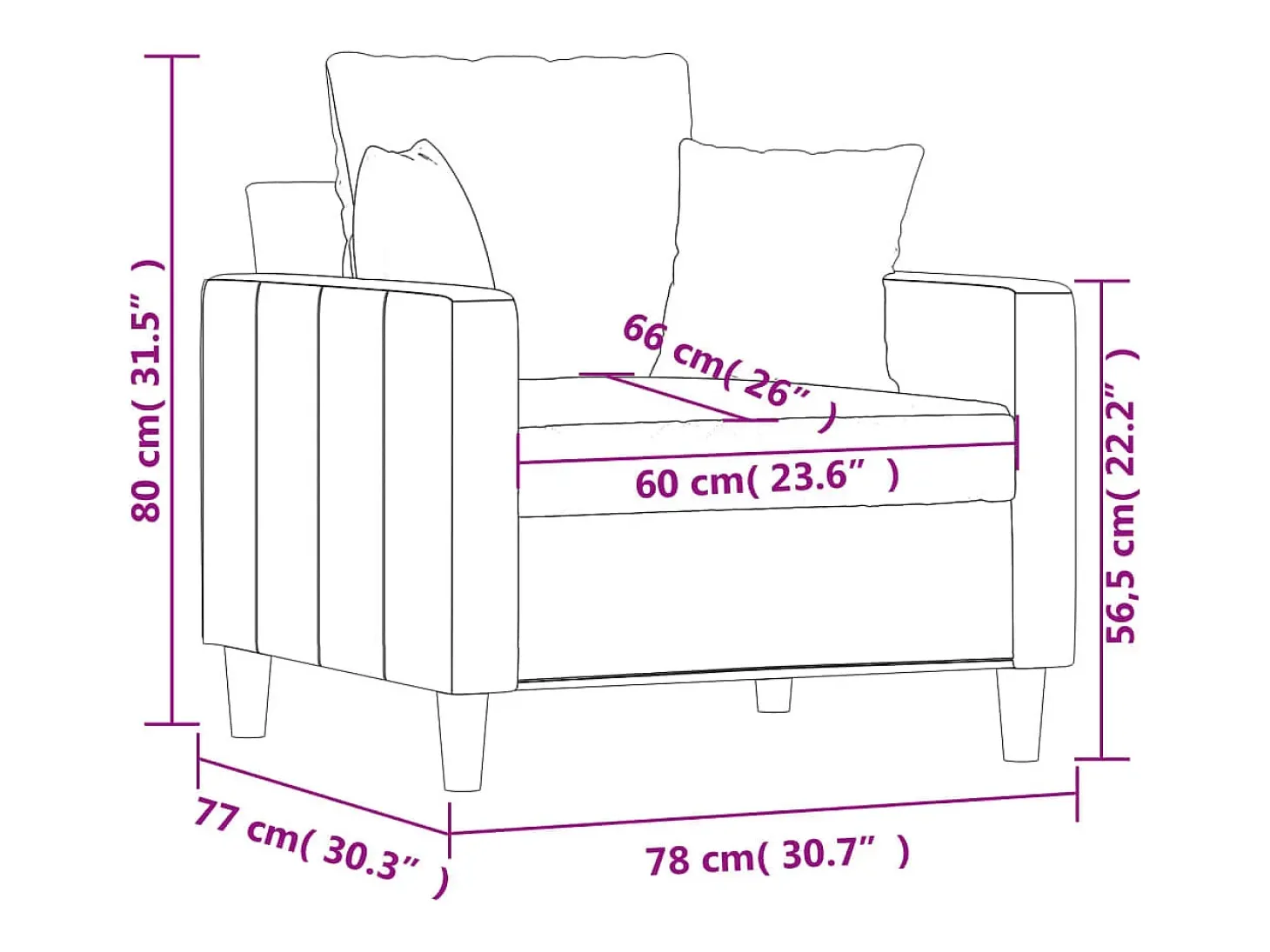 Sillón Rosa 60 cm Terciopelo
