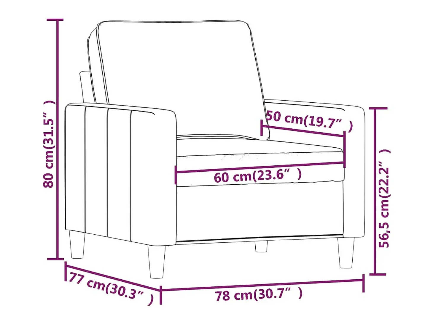 Sillón Rosa 60 cm Terciopelo