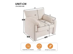 Sillón, sofá de 1 plaza en tejido chenilla - con reposabrazos y respaldo - 96 x 82 x 84 cm - para salón, dormitorio - Beige