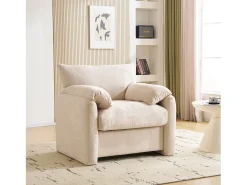 Sillón, sofá de 1 plaza en tejido chenilla - con reposabrazos y respaldo - 96 x 82 x 84 cm - para salón, dormitorio - Beige