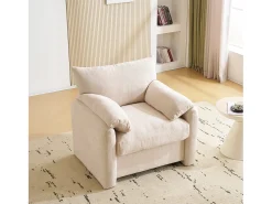 Sillón, sofá de 1 plaza en tejido chenilla - con reposabrazos y respaldo - 96 x 82 x 84 cm - para salón, dormitorio - Beige