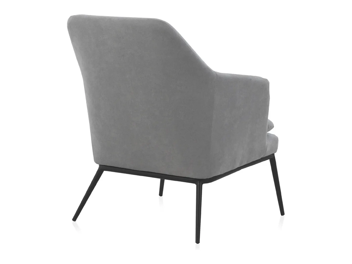 Sillón tapizado color gris perla con cojín y patas de metal negras