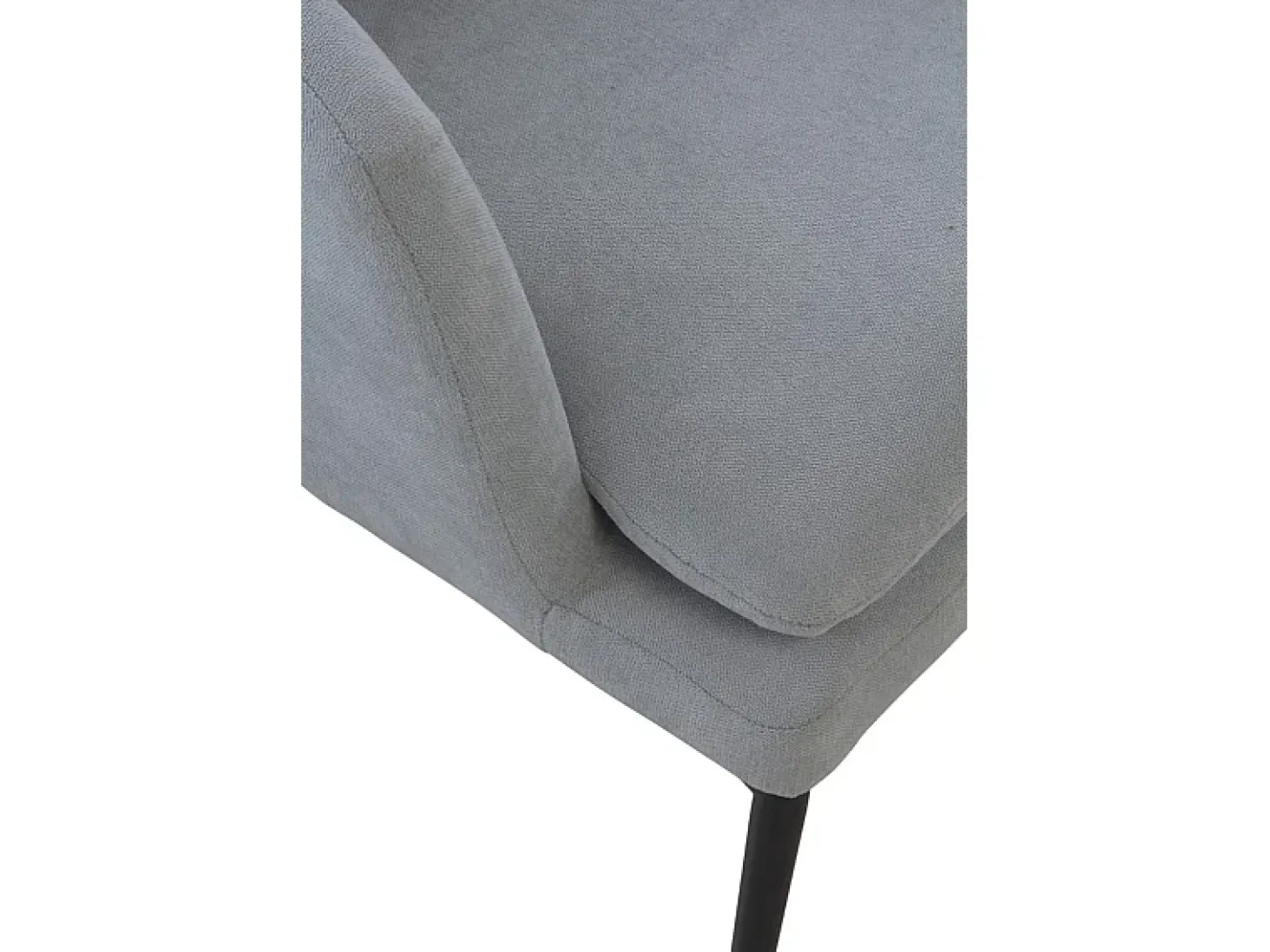 Sillón tapizado color gris perla con cojín y patas de metal negras