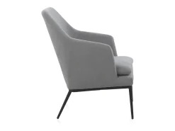 Sillón tapizado color gris perla con cojín y patas de metal negras