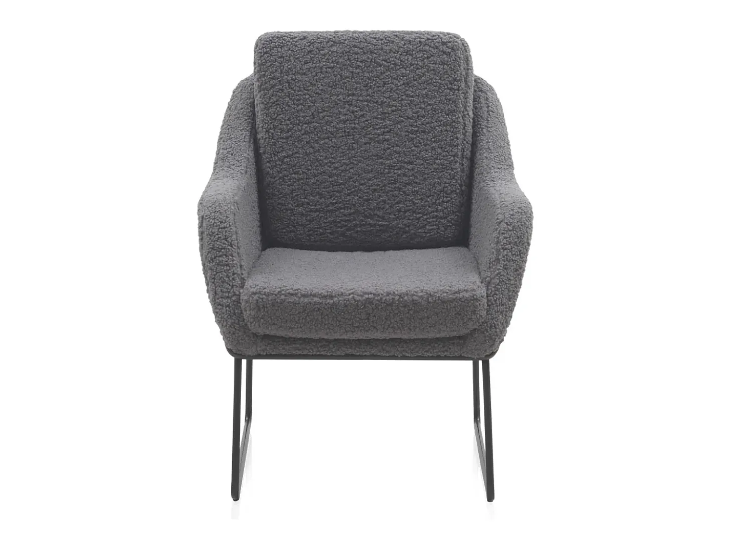 Sillón tapizado color gris con patas metálicas negras