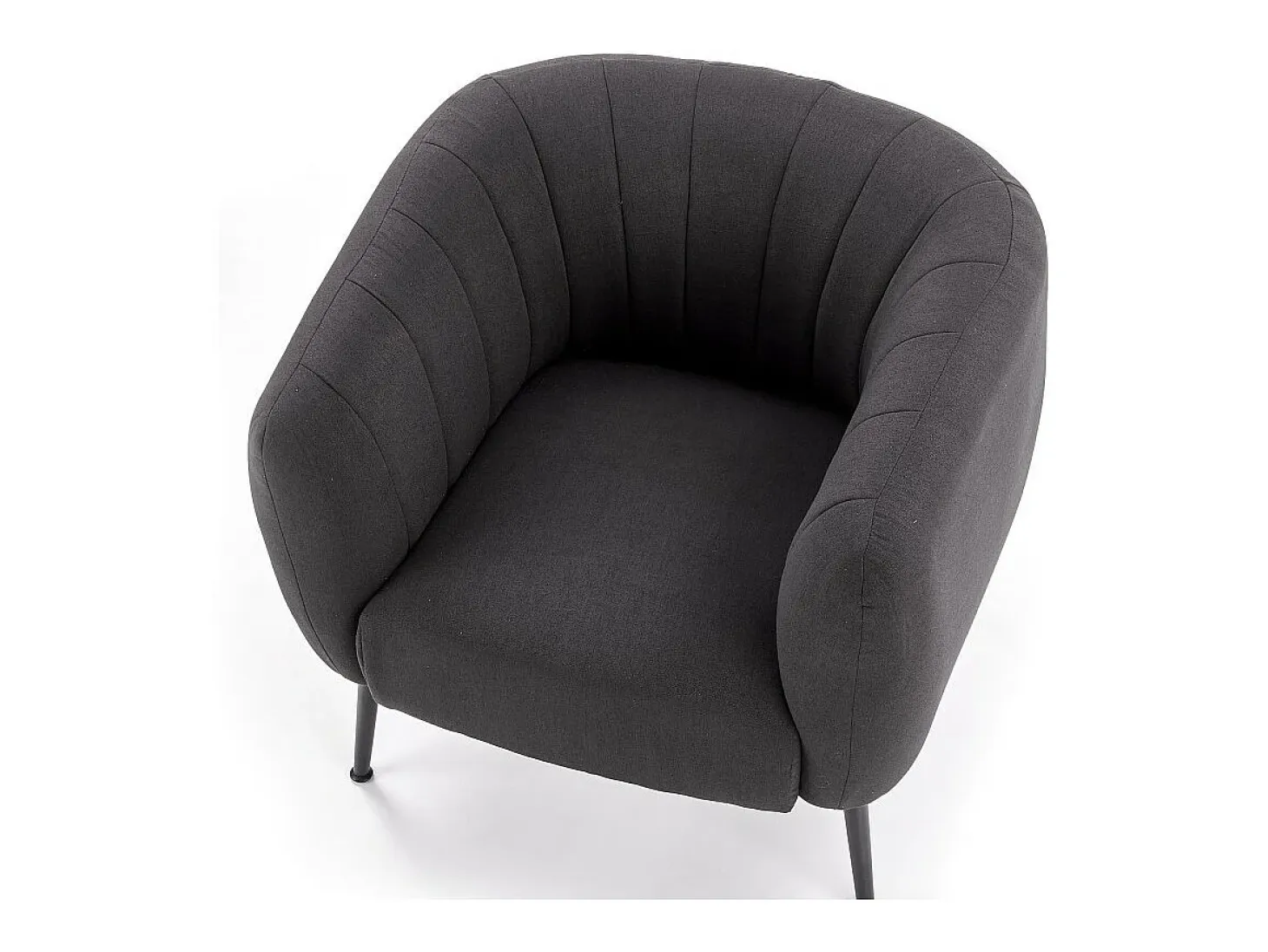 Sillón tapizado en tejido gris oscuro con patas de acero negro Dreamin