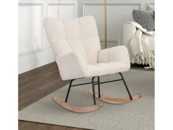 Sillón tapizado, estampado de cuadros suaves, para salón, dormitorio, mecedora, capacidad de peso 120 kg, color beige.