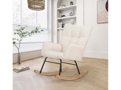 Sillón tapizado, estampado de cuadros suaves, para salón, dormitorio, mecedora, capacidad de peso 120 kg, color beige.