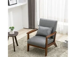 Sillón tapizado estilo vintage de madera maciza - Silla de oficina/dormitorio (68,5 x 81 x 80 cm) en piel sintética gris