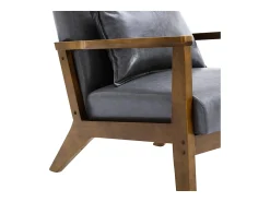 Sillón tapizado estilo vintage de madera maciza - Silla de oficina/dormitorio (68,5 x 81 x 80 cm) en piel sintética gris