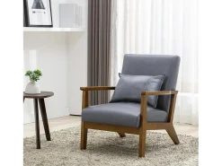 Sillón tapizado estilo vintage de madera maciza - Silla de oficina/dormitorio (68,5 x 81 x 80 cm) en piel sintética gris