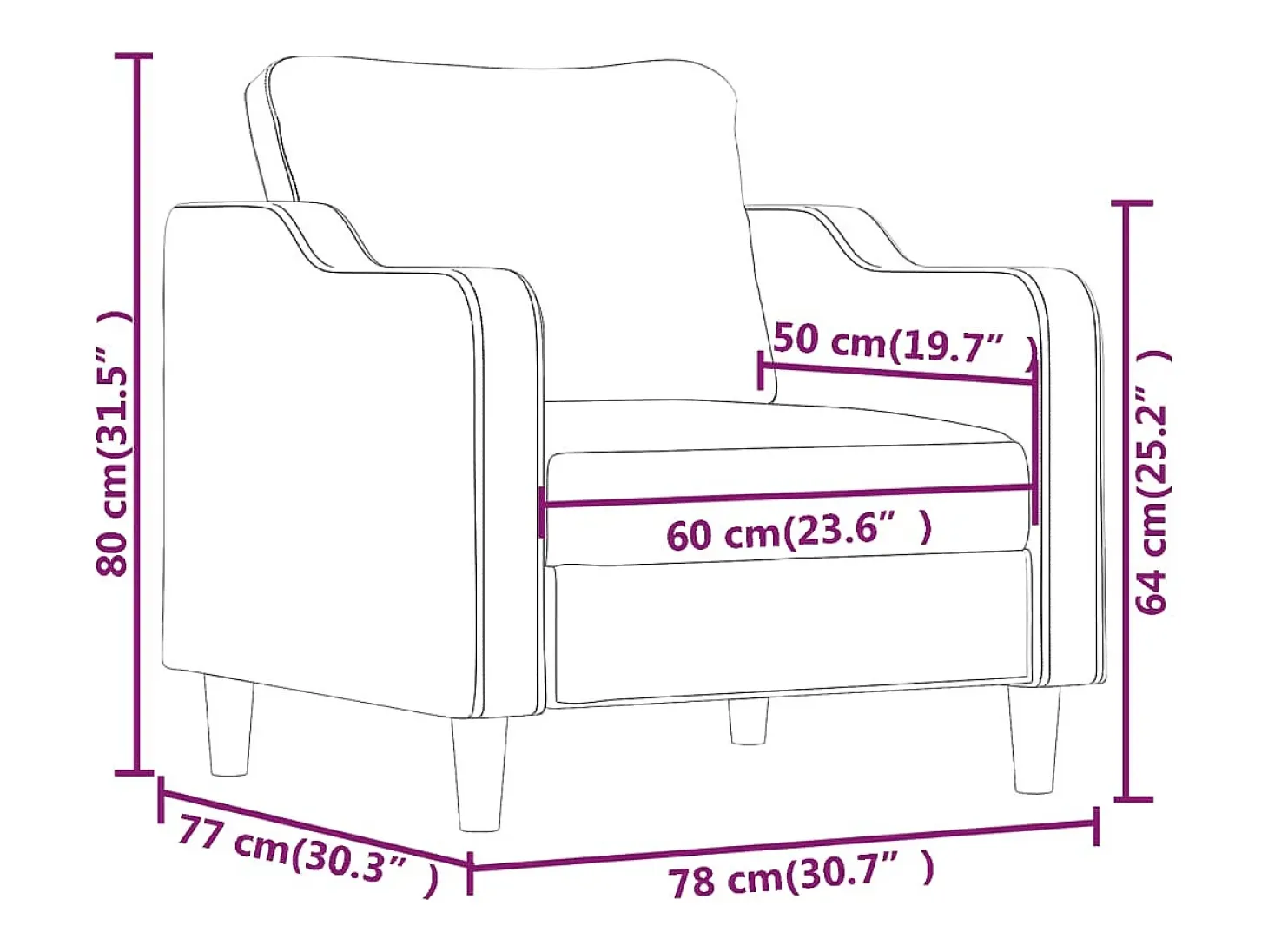 Sillón Tela Rojo Burdeos 60 cm