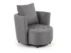 Sillón y reposapiés de tela gris con patas de madera maciza NOVA