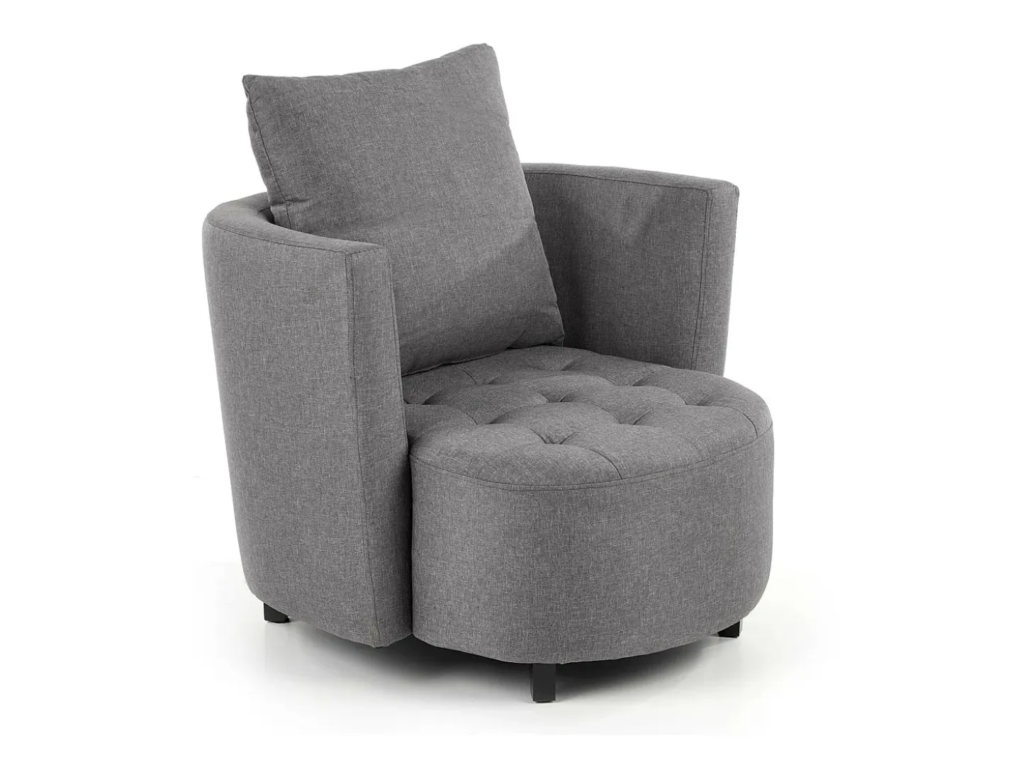 Sillón y reposapiés de tela gris con patas de madera maciza NOVA