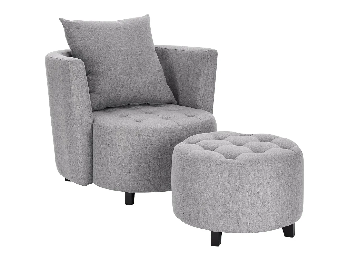 Sillón y reposapiés de tela gris con patas de madera maciza NOVA