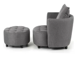 Sillón y reposapiés de tela gris con patas de madera maciza NOVA