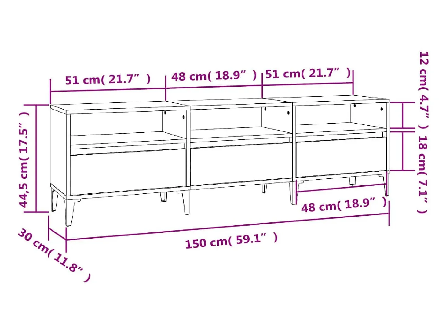 Simon-Pierre Mueble de TV madera contrachapada roble Sonoma 150x30x44,5 cm