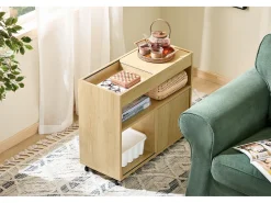 SoBuy FBT152-N - Mesa auxiliar con ruedas 2 puertas correderas Natural L30cm x An 70cm x Al 60cm