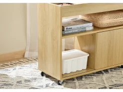 SoBuy FBT152-N - Mesa auxiliar con ruedas 2 puertas correderas Natural L30cm x An 70cm x Al 60cm