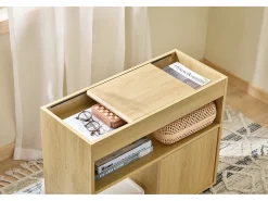 SoBuy FBT152-N - Mesa auxiliar con ruedas 2 puertas correderas Natural L30cm x An 70cm x Al 60cm