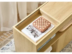 SoBuy FBT152-N - Mesa auxiliar con ruedas 2 puertas correderas Natural L30cm x An 70cm x Al 60cm